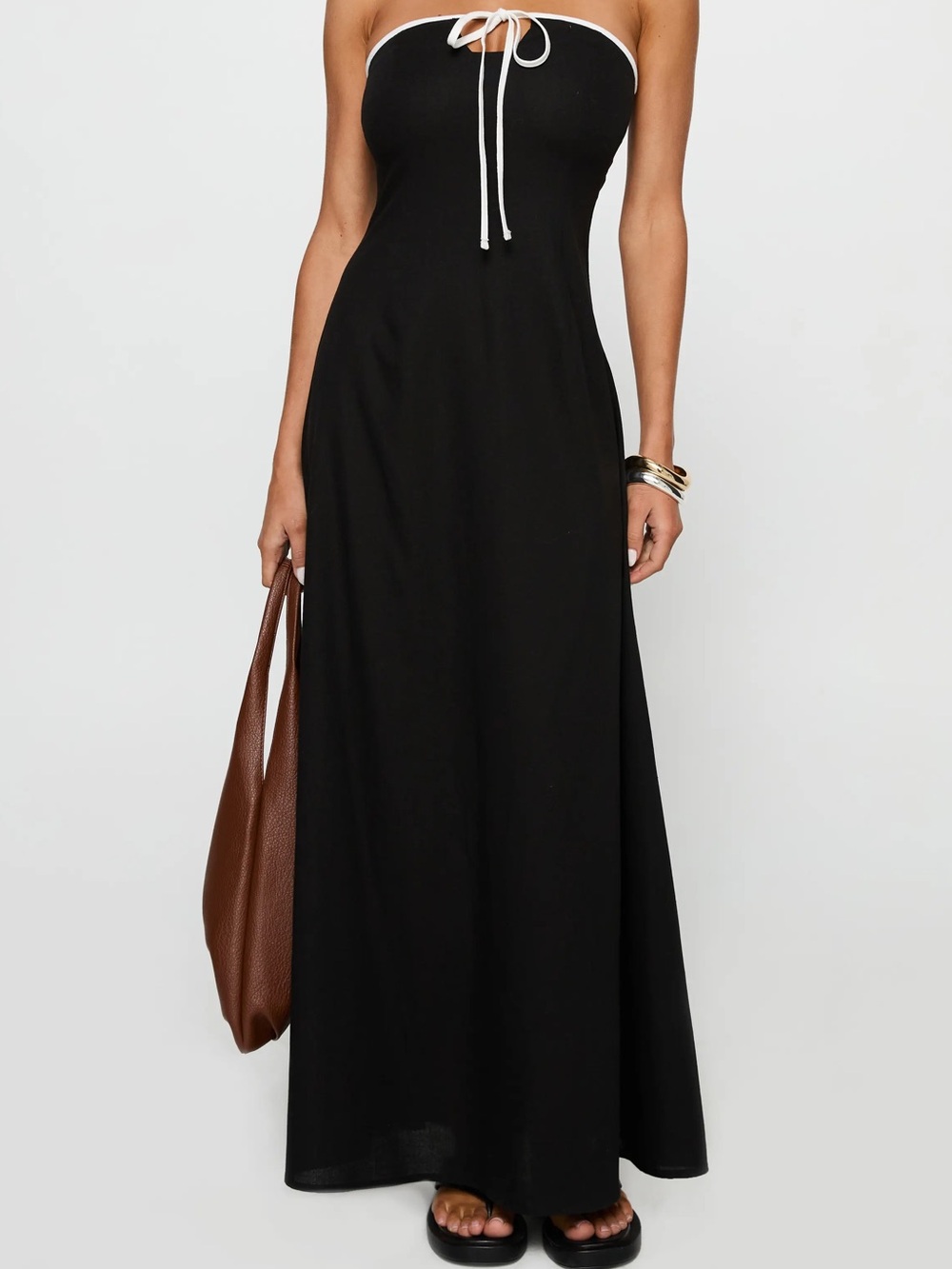 Princess Polly Bijou linen blend maxi dress black 6